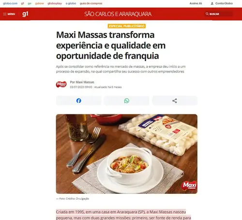 Especial publicitário do g1 sobre a Maxi Massas